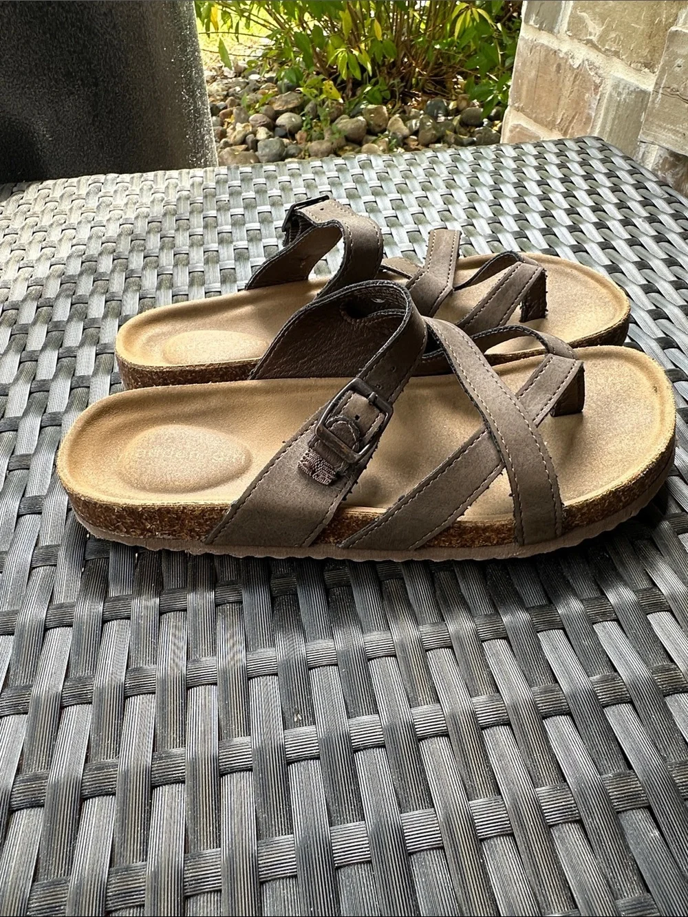 Madden Girl Brown Strappy Buckle Slide Sandals